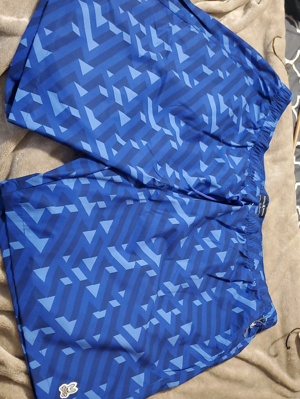 Psycho Bunny Blue Geometric Swim Trunks